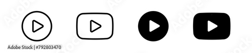 Play button icon set. Start audio or video action symbol. Vector illustration. Editable stroke.  photo