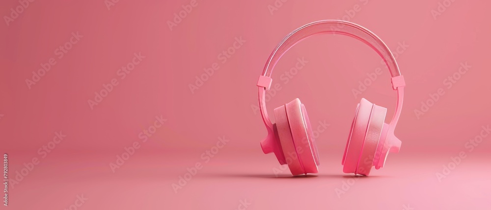 The headphone is on pink background with a 3D rendering. The style is minimal.