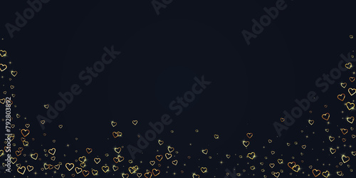Gold hearts scattered on black background.