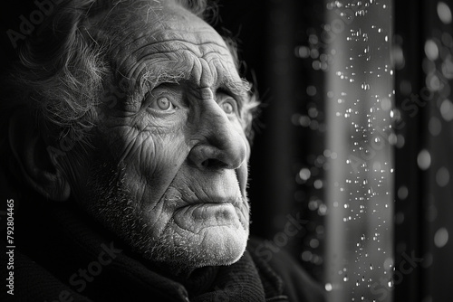 An elderly man with a contemplative expression, lost in thought as he reflects on the passage of time