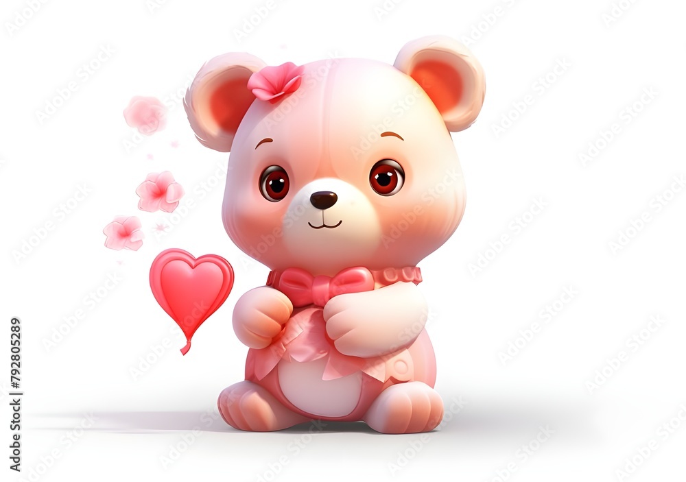 Naklejka premium teddy bear with heart shaped balloon