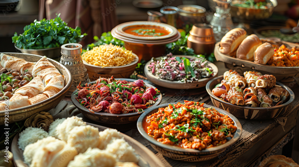 Festive table served with traditional dishes for celebrating Eid al-Adha.