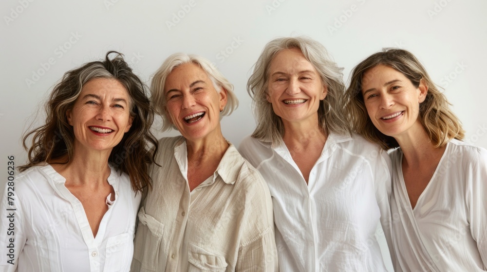 Fototapeta premium Four women are smiling and posing for a photo