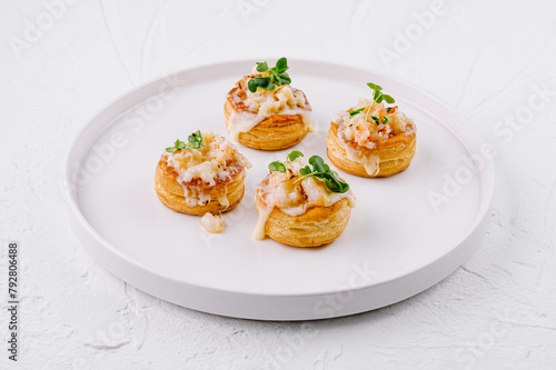 Gourmet shrimp vol-au-vent on elegant plate