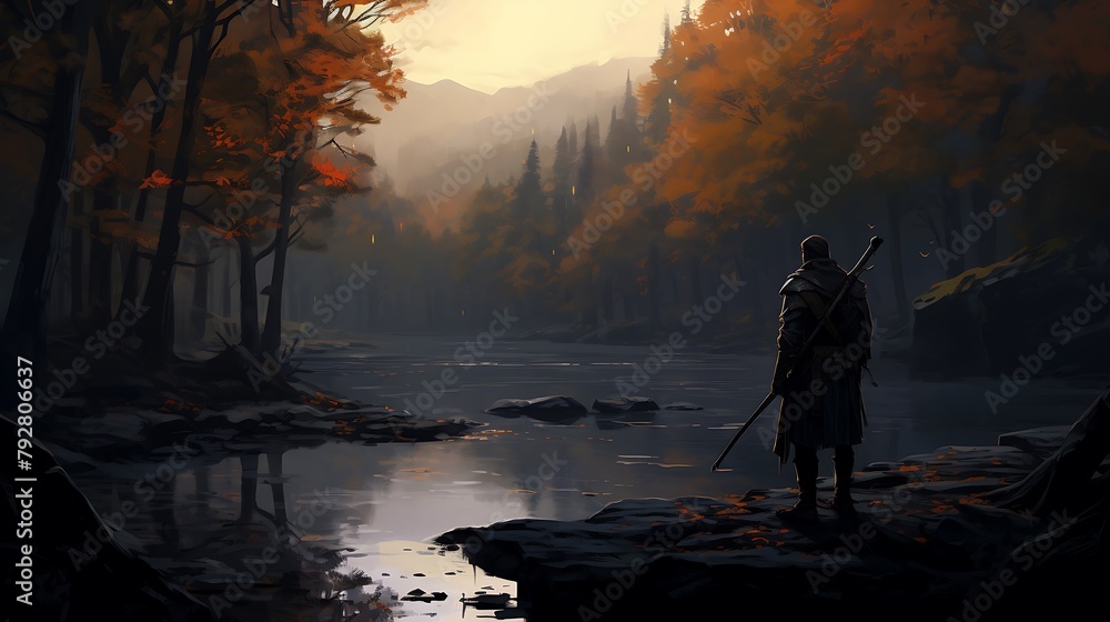 The silent anticipation of a lone arrow, its purpose clear as it awaits the moment to fulfill its destiny, surrounded by the deep colors of a forest at dusk