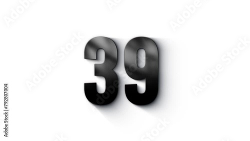 Black number 39 burns with fire, number with particles and ash, numerology, number thirty nine, alpha channel photo