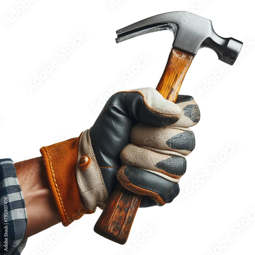 hand with hammer isolated on white background 