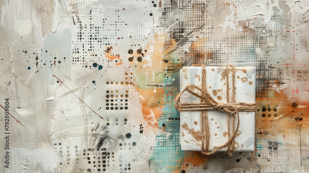 Gift Box with Abstract Painted Background Gift Box with Abstract Painted Background