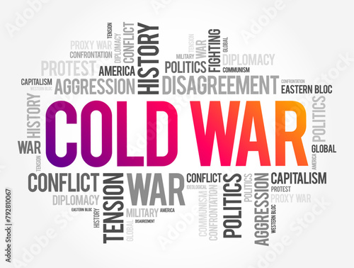 Cold War - period of geopolitical tension between the United States and the Soviet Union and their respective allies, word cloud concept background