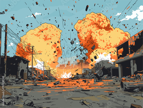 Devastation's Fury: A War Zone Engulfed in Chaos and Destruction