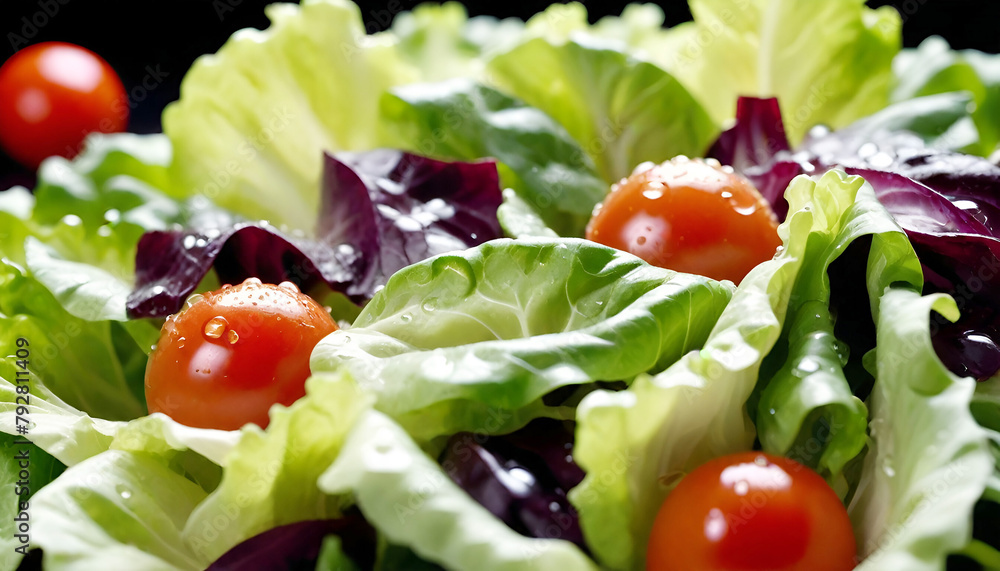 Fresh garden salad close up, water droplets on lettuce and bright vegetables image celebrating freshness. Fresh garden salad close up, water droplets on lettuce and bright vegetables image celebrating freshness.