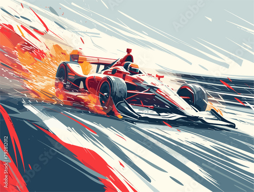 Race Car Driver Ignites Flames on High-Speed Track with Animated Illustration
