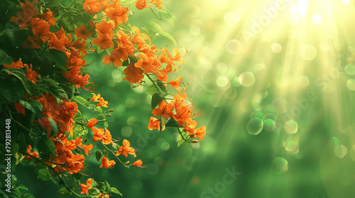 A bunch of orange flowers are in the sun. The sun is shining brightly on the flowers, making them look even more vibrant and beautiful. The scene is peaceful and serene