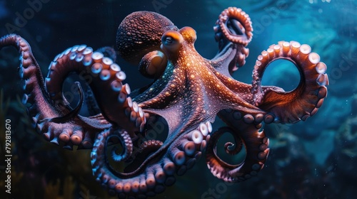 Develop a prompt highlighting the intelligence of the octopus as it engages with its oceanic environment © lara
