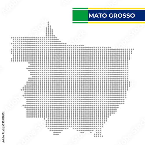 Dotted map of the State of Mato Grosso in Brazil