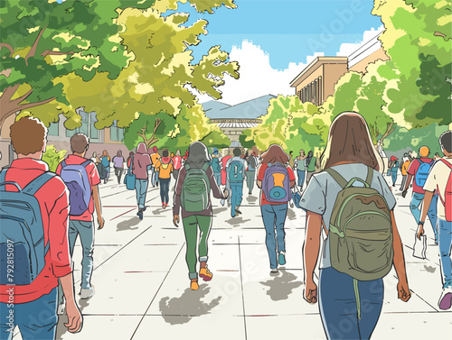 College Campus Life: Students Immersed in a Hub of Academic Pursuit and Social Connections