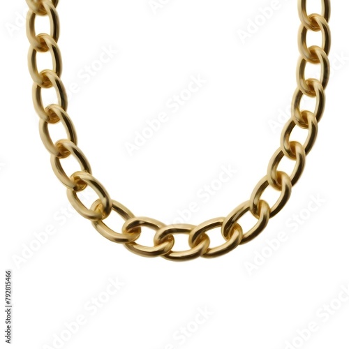 A close-up image of a gold chain necklace with a thick, chunky curb link design