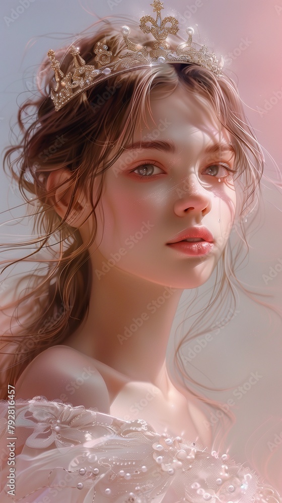 Young female wearing diamond crown and pink gown princess Young female wearing diamond crown and pink gown princess