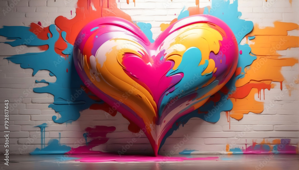 Naklejka premium A huge colorful graffiti heart on a wall
