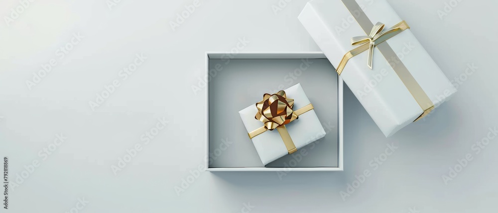 The open gift box is rendered in 3D on a white background