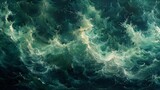 A large wave is crashing into the ocean with a green background, AI
