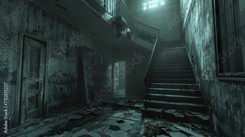 Blank mockup of a rundown abandoned asylum perfect for a terrifying haunted house experience. .