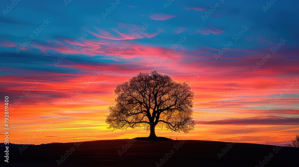 A solitary tree silhouetted against a vibrant sunset, embodying the hope that persists even in the darkest of times.