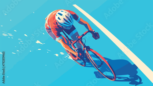 Top view of a man riding bike. Cartoon cyclist 2d f