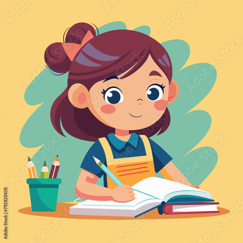 Wallpaper Mural illustration-of-little-girl-studying Torontodigital.ca