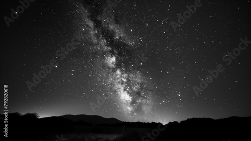 Black and white photography of the Milkway, dark. Science concept background