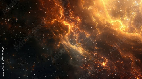 A stunning close-up of a distant nebula, with intricate patterns of gas and dust by the light of nearby stars.