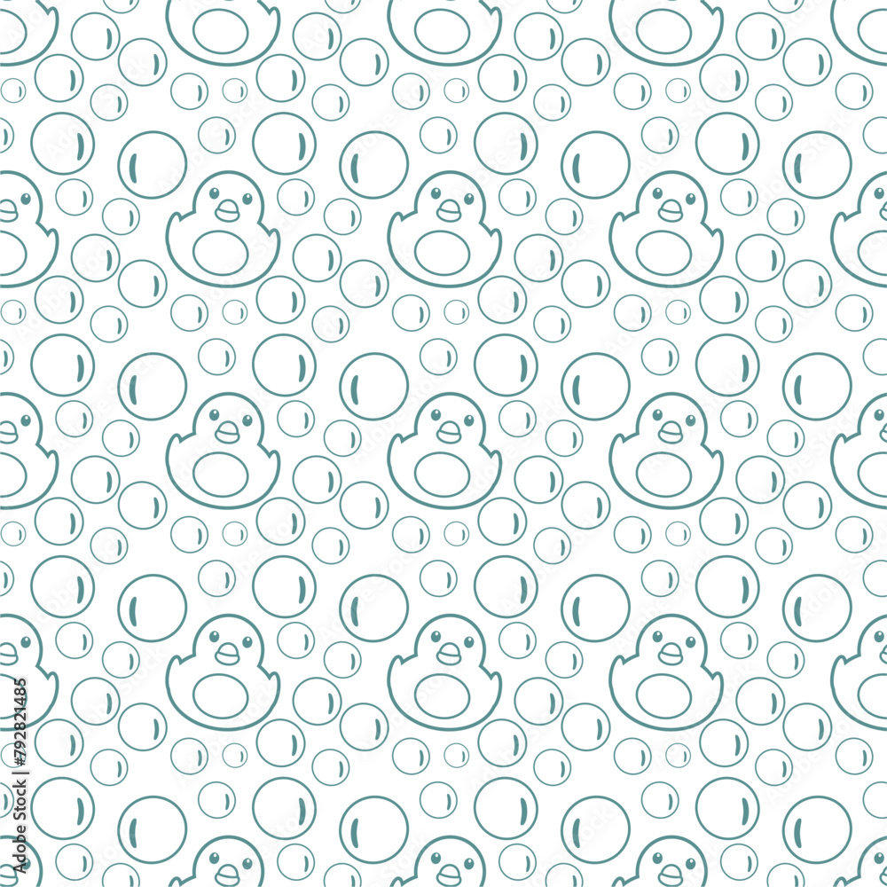 Seamless pattern with toy ducks, sponges and soap bubbles for paper textile print endless art creative minimalism