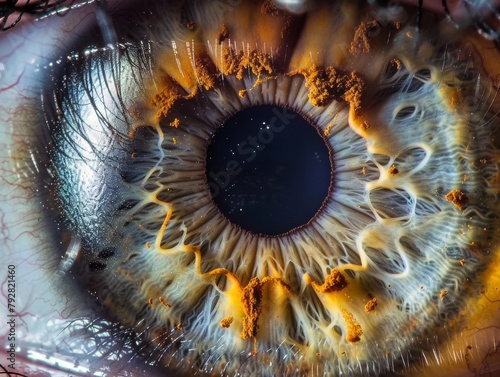 a close up of a person s eye showing the iris and pupil . High quality photo