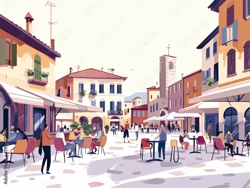 Vibrant Piazza Dialogue: Animated Gestures and Local Conversations on Current Events
