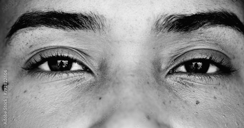 Monochrome Macro close-up woman's eyes, opening eyes in macro and dramatic intense black and white. Awakening concept, revelation and clear mind concept Monochrome Macro close-up woman's eyes, opening eyes in macro and dramatic intense black and white. Awakening concept, revelation and clear mind concept