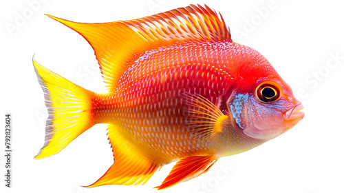 Beautiful colorful red and yellow saltwater tropical fish isolated on a white background photo