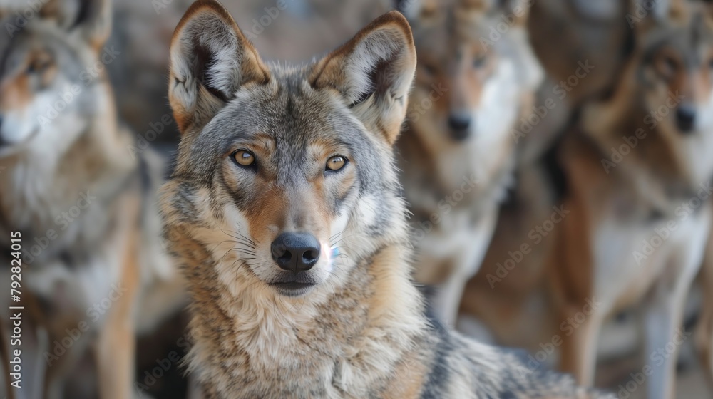 Fototapeta premium Wolf Canis Lupus Arabs Staring on the Camera