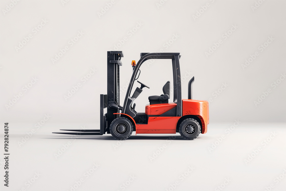 professional photo capturing the power and precision of a forklift, set against a white background to accentuate its features and role in material handling tasks.