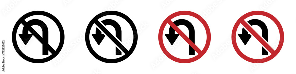 No U turn Road sign flat vector icons No U turn Road sign flat vector icons
