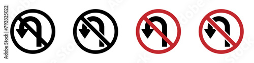 No U turn Road sign flat vector icons