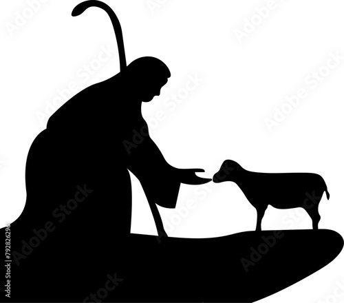 silhouette of Jesus Christ saves lambs from the edge of a high cliff