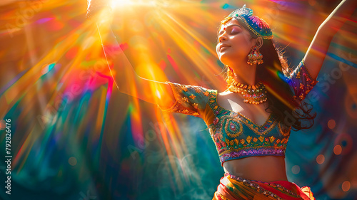 woman dancing Indian dance. Selective focus. photo