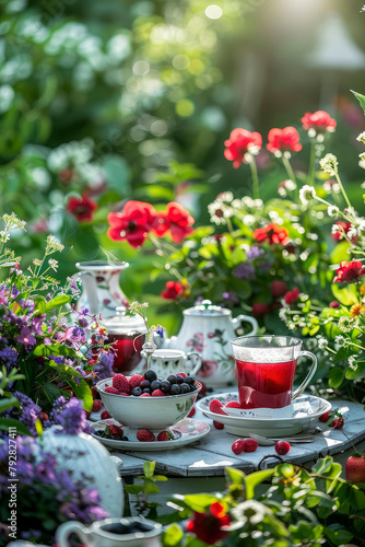 berry tea in a cup. Selective focus. © yanadjan