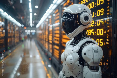 A futuristic trading floor, where AI bots and human traders collaborate to analyze markets