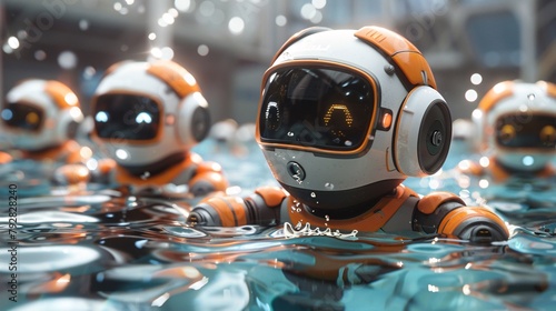 cute robots swimming in pool