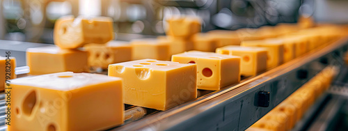 cheese in the factory industry. Selective focus. photo