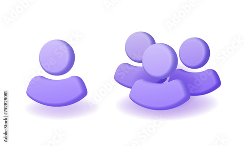 People 3d icon vector set, person group graphic cut out isolated illustration, purple use member man silhouette modern design, team crowd symbol, customer himan sign image clip art