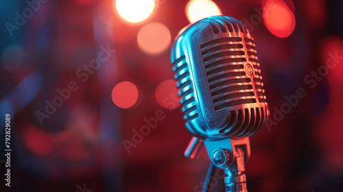 Vintage microphone on stage for music performance