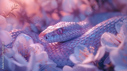 Surreal Fantasy Snake Portrait in Soft Floral Setting