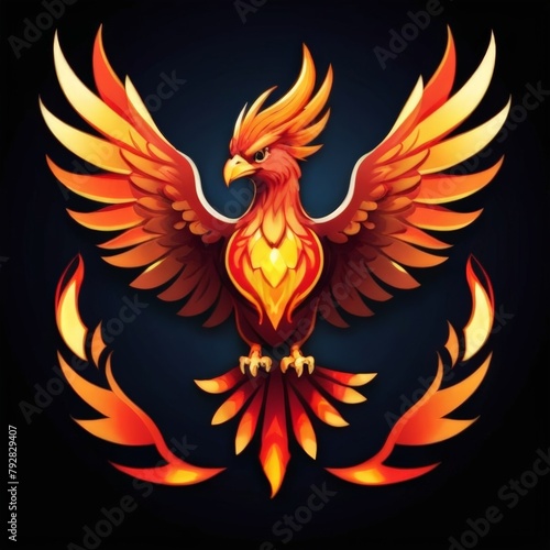 Logo Mascot of a Phoenix Bird with Flaming Wings and Glowing Red Eyes, Displaying Intense Anger